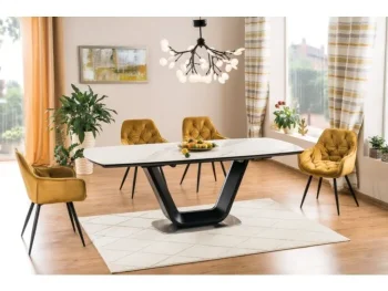 Raztegljiva jedilna miza MANI 3 je dobavljiva v beli/črni mat barvi. Miza je modernega ter elegantnega dizajna. Mizna plošča je narejena iz MDF - ja in