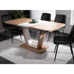 Raztegljiva jedilna miza PINTA 1 je narejena iz kvalitetne laminirane plošče v kombinaciji svetlega hrasta ter bele mat barve. Material: - Laminirana