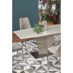 Raztegljiva miza SONTO je kakovostna miza iz kovine, stekla in MDF plošče. Sodobna in hkrati prefinjena oblika navdaja jedilni prostor z eleganco in