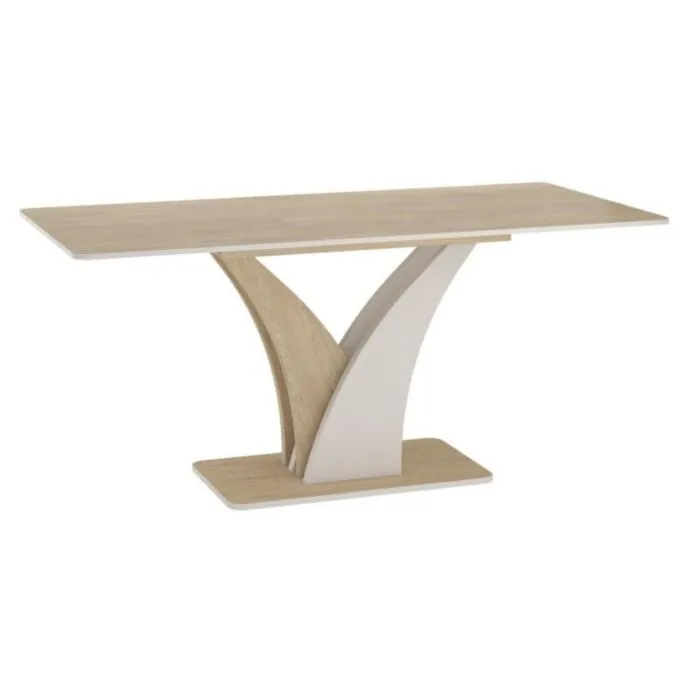 Raztegljiva jedilna miza VENUS Raztegljiva jedilna miza VENUS je modernega dizajna. Predstavlja praktičnost in sodobni pristop k ureditvi jedilnega prostora. Kakor mizna plošča je tudi