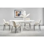 Raztegljiva miza ZARA, v kombinaciji belega marmorja in bele barve, popestri vsak prostor. Mizna plošča je narejena iz sintran kamna. Sintran kamen je