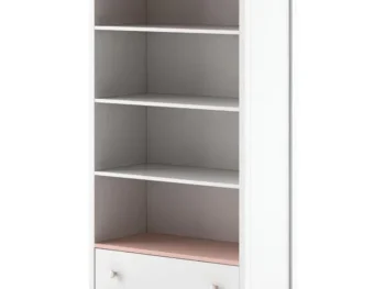 Regal BELLA je primeren za vsak dekliški prostor. Je bele in roza barve, popestril bo vsako dekliško spalnico. Material: - Laminirana plošča - ABS robovi