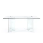 Steklena jedila miza IRIDE 180 x 90 je modernega dizajna. Sestavljajo jo 10 mm debele steklene noge in mizna plošča iz 10 mm debelega kaljenega stekla. Miza