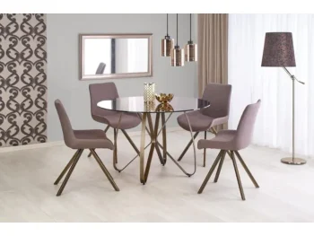 Moderna okrogla miza UGO, katera bo poživela vsako kuhinjo. Miza je kvalitetna ter stabilna. Barva: - rjava/zlata Material: - kovina - steklo Dimenzije: - Fi