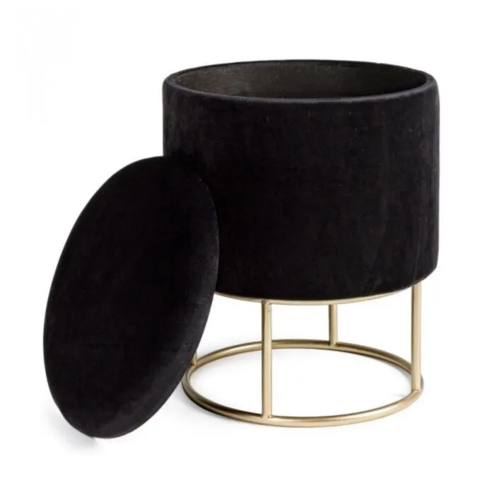 Tabure POLINA črna Tabure POLINA je dobavljiv v črni barvi. Okvir je iz MDFja in vezanega lesa, noga je kovinska (zlato obarvana). Prevleka je iz poliestra z žametnim učinkom.