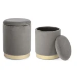 Ogrodje taburejev POLINA je narejeno iz MDFja in vezanih plošč. Prevleka je iz poliestra z žametnim učinkom. Dno ima kovinski okrasni obroč v zlatem