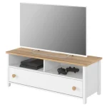 TV omarica MOLLY je omarica s predalom ter vdolbinami. Primerna je za vsako dnevno sobo, saj je univerzalnega dizajna. Material: - Laminirana plošča - ABS