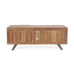 TV regal 2A ARON ima okvir iz lesa in jeklene noge, vrata imajo kovinski vložek. Dimenzije: širina: 160cm globina: 44cm višina: 65cm