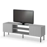 TV regal ASANA, je eleganten in sodoben kos pohištva, izdelan iz laminirane iverne plošče in MDF-ja, s trdnimi kovinskimi nogami. V barvni kombinaciji