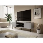 TV regal ASANA, je eleganten in sodoben kos pohištva, izdelan iz laminirane iverne plošče in MDF-ja, s trdnimi kovinskimi nogami. V barvni kombinaciji