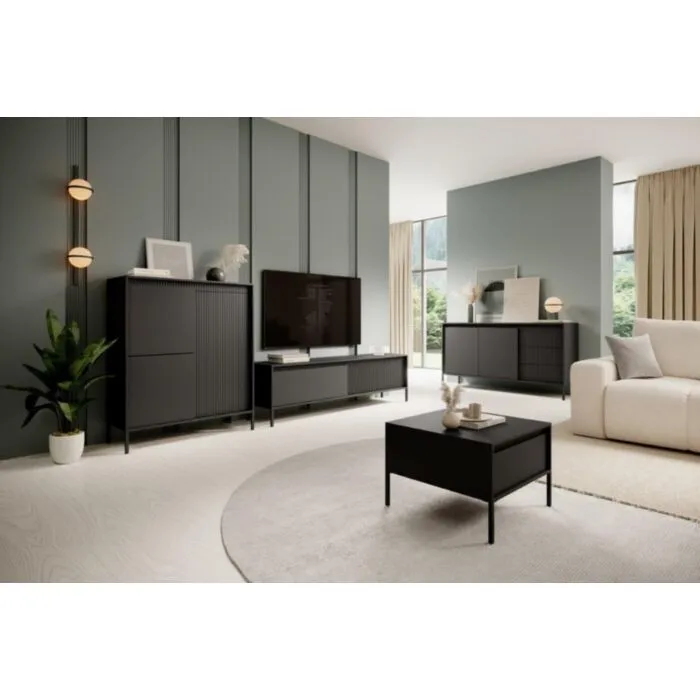 TV regal FIFIJA 153 TV regal FIFIJA 153, je eleganten kos pohištva, ki popestri vaš prostor s svojim luksuznim dizajnom. Narejen je iz kakovostnih materialov v črni barvi.