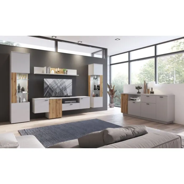 TV regal VIVIJA 3 TV regal VIVIJA 3, v barvni kombinaciji hrasta in sive bo vašemu prostoru dodal toplino in eleganco. Izdelan je iz kakovostne iverne plošče debeline 16 mm