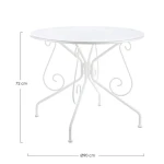 Vrtna mizica ETIENNE D90 bela je narejena iz jekla z mat zaključkom. Material: - Jeklo Barva: - Bela Dimenzije: širina: Ø90cm višina: 72hcm višina: 72cm