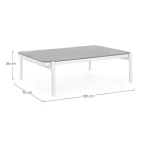 Vrtna mizica FLORENCIA 120X75 WG20 bela ima aluminjasti okvir, prašno barvan (poliester) ter stekleno ploščo. Material: - Aluminij - Steklena plošča