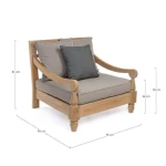 Vrtni fotelj BALI je narejen iz tikovega lesa. Blazina z odstranljivo prevleko z olefinsko tkanino je narejena iz polipropilena. Material: - Tikov les -