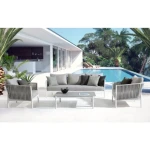 Vrtni fotelj FLORENCIA WG20 bela ima aluminjast okvir, ki je prašno barvan (poliester). Tkanje Okrog je iz tetoran vrvi (100% poliester). Hrbtne ter sedežne