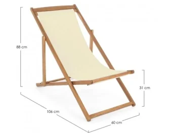 Vrtni ležalnik NOEMI ECRU' je narejen iz lesa z oljnim premazom. Ima poliestrsko tkanino. Dimenzije: širina: 60cm globina: 106cm višina: 88cm višina: 311cm