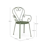 Vrtni stol ETIENE zelena je narejen iz jekla in ima mat zaključek. Material: - Jeklo Barve: - Zelena Dimenzije: širina: 49cm globina: 49cm višina: 89cm