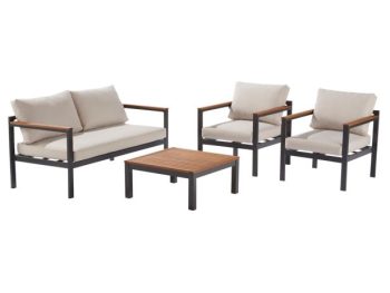 KAVČNA GARNITURA ORIS II ALU/EUC SOFA2P+2AC+MIZA D.GR/BEŽ BLAZINA