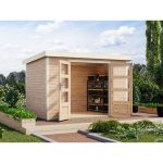 LESENA VRTNA HIŠKA KARIBU JUPITER 4 A 302X217X211 BELA – predstavitvena slika