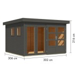 LESENA VRTNA HIŠKA KARIBU LAHAR 6 TERRA SIVA 302X306X216 – predstavitvena slika