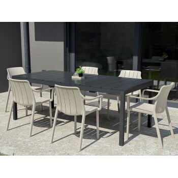 Vrtna garnitura RIO 140 in 6x stol Tiberina. Moderna raztegljiva vrtna garnitura proizvajalca NARDI v antracit/corda barvni kombinaciji. Garnituro sestavlja