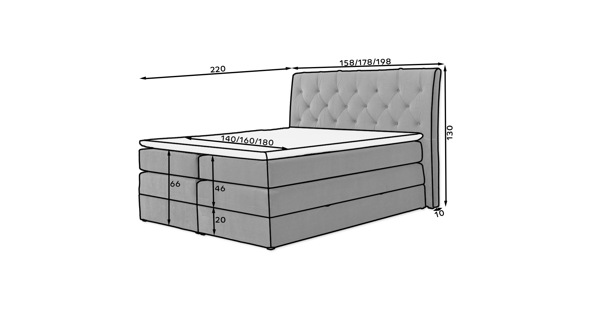 Francoska postelja MILA 160X200 Francoska postelja MILA je sestavljena iz dveh izmetnic in nadvložka. Prva je iz Bonnell vzmeti, nad njo je vzmetnica z žepkastimi vzmetmi, na vrhu pa je