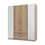 Garderobna omara ANGELA 3 200 cm. Moderen dizajn v kombinaciji z ogledalom, vsebuje tudi predale. Narejena je iz laminirane plošče debeline 16 mm. Na voljo