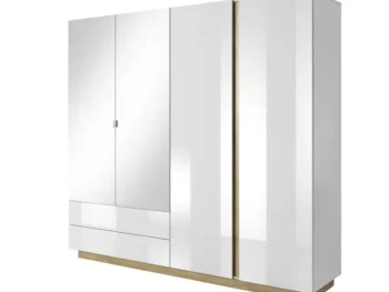 Elegantna in moderna garderobna omara NANCY je narejena iz odličnih materialov v bela visoki sijaj/hrast dekorju. Omara NANCY bo vaši spalnici dala sodoben