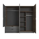 Elegantna in moderna garderobna omara NEDA je narejena iz odličnih materialov v antik sivem/hrast dekorju. Kombinacija hrastovih desk in temno sive kovine,
