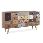 Komoda 2A-4C DHAVAL ima okvir iz lesa in MDF-ja. Ročaji so iz kovine. Narejena je iz kakovostnega mangovega in akacijevega lesa. Ima veliko funkicionalnih