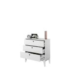 Komoda FAMA 2 je narejena iz kvalitetne laminirane plošče s ABS robovi. Dobavljiva je v beli mat barvi s črnimi ročaji. Odlično se kombinira s ostalimi