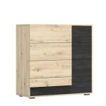 Komoda LAVA je primerna za vsako spalnico ali dnevno sobo. Odlično se poda h vsakemu stilu. Narejena je iz laminirane plošče debeline 16 mm, robovi so ABS.