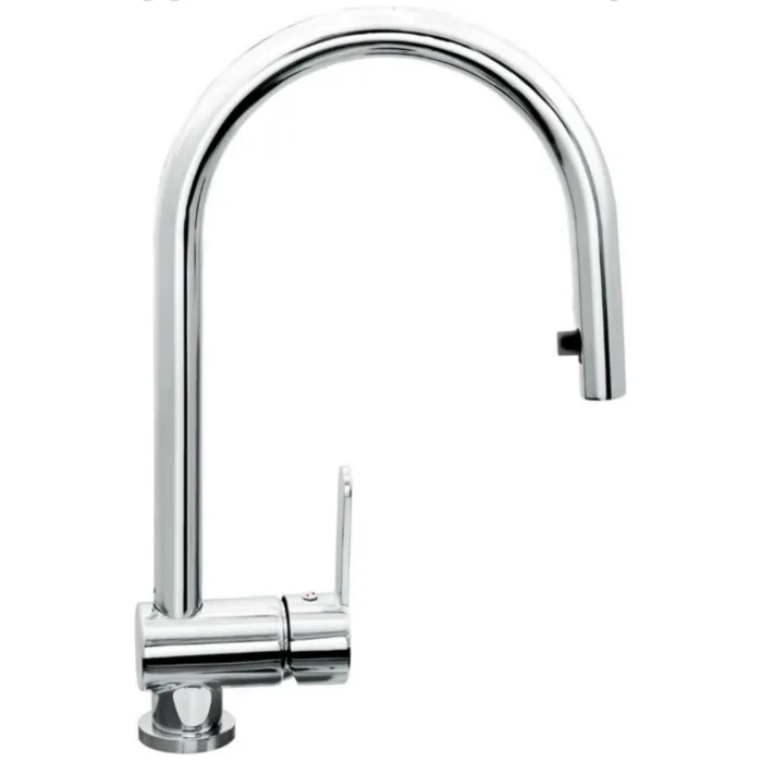 Kuhinjska armatura R20 Kuhinjska armatura R 20 je visokotlačna. Narejena je iz kroma. Armatura je izvlečna. Dimenzija je 20 x 35,8 cm.