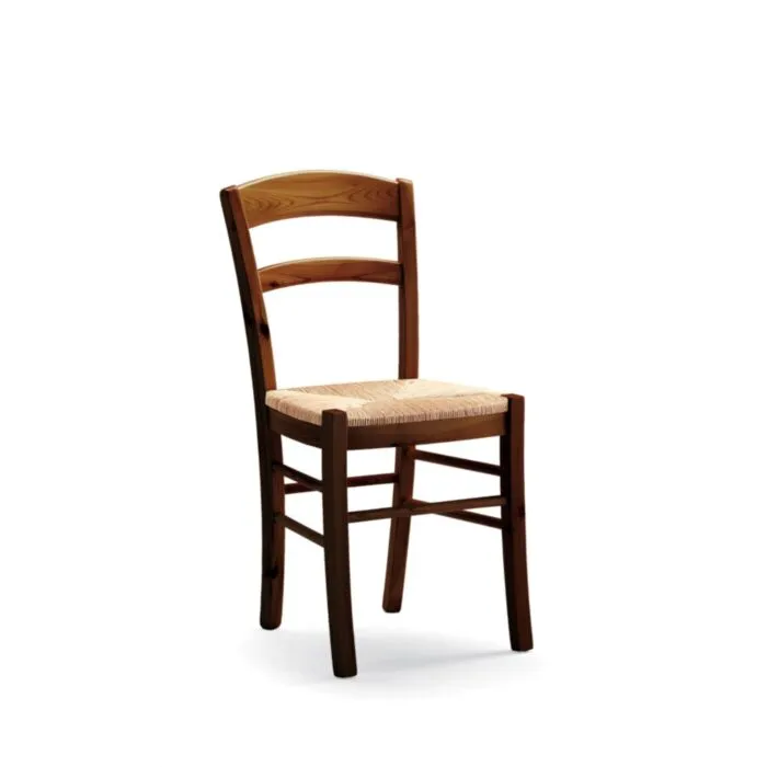 Kuhinjski stol ANEJ Kuhinjski stol ANEJ je izdelan iz masivnega smrekovega lesa, sedišče pa je iz pletene slame. Zaradi kakovostne izdelave je stol trpežen ter ima dolgo