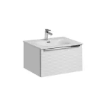 Omarica za umivalnik AURORA 60 cm je narejena iz kvalitetne laminirane plošče. Ta kolekcija je posebna, ker uporablja horizontalno rezkanje front. Ima