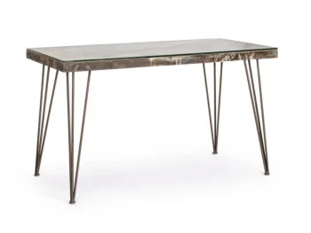 Pisalna miza ATLANTIDE je sestavljena iz kovinskega okvirja starinskega izgleda, mizna plošča je iz MDF-ja in stekla. Dimenzije: širina: 130cm globina: 65cm