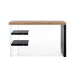 Pisalna miza LINE WOOD črna je dobavljiva v črno-rjavi barvi. Hrbet in desna stranica sta iz kaljenega stekla, debeline 10mm. Vrh, police in leva stran pa so