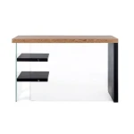 Pisalna miza LINE WOOD črna je dobavljiva v črno-rjavi barvi. Hrbet in desna stranica sta iz kaljenega stekla, debeline 10mm. Vrh, police in leva stran pa so