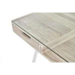 Pisalna miza ZOJA je primerna za pisarniške sobe ali kot dodatek v vsak prostor. Narejena je iz kovine in MDF. Delovna površina pa je steklena. Vgrajena ima