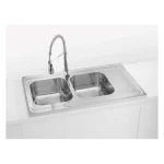 Inox pomivalno korito CP 80 je nasadno. Korito ima dve posode. Postavitev korita je univerzalna (levo ali desno). . Minimalna širina omarice je 80 cm.