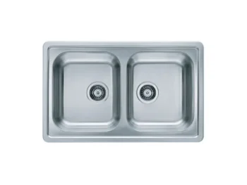 Inox pomivalno korito E 40  je vgradno. Korito ima dve posodi. Postavitev korita je univerzalna (levo ali desno). Dimenzija: - D: 81 cm x G: 51 cm Minimalna