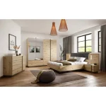 Elegantna in moderna postelja JELENA 160 x 200, je narejena iz visokokakovostnih materialov. Kontrastna barvna kombinacija čudovitega, naravnega hrasta in