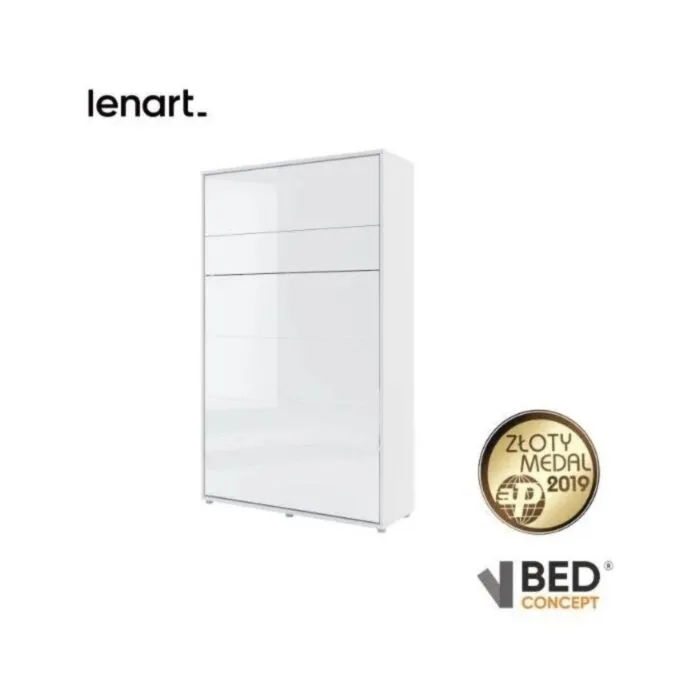 Postelja v omari METULJ 120 x 200 cm - bela visoki sijaj Navpična stenska postelja METULJ je primerna za vzmetnico 120 cm širine. Opremljena je z dodatnimi notranjimi policami. Primerna je tudi za majhno