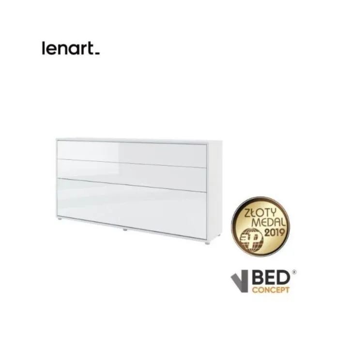 Postelja v omari ZVONČEK 90 x 200 cm - bela visoki sijaj Vodoravna stenska postelja ZVONČEK je primerna za vzmetnico 90cm širine. Opremljena je z dodatnimi notranjimi policami. Primerna je tudi za majhno