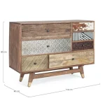 Predalnik 7C DHAVAL ima okvir iz lesa in MDF-ja. Ima jeklene ročaje. Material: - Les - MDF - Jekleni ročaji Barve: - Les - Mešane Dimenzije: širina: 110cm