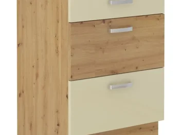 Kuhinjo TISA je možno naročiti v kompletu (kuhinjska bloka TISA) ali pa po posameznih elementih po vaši izbiri. Predalnik TISA 60D 3P fronta je izdelana iz