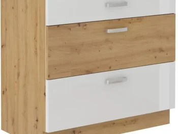 Kuhinjo TISA je možno naročiti v kompletu (kuhinjska bloka TISA) ali pa po posameznih elementih po vaši izbiri. Predalnik TISA 80D 3P fronta je izdelana iz