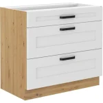 Kuhinjo VANESA je možno naročiti v kompletu (Kuhinjski bloki VANESA) ali pa po posameznih elementih po vaši izbiri. Predalnik VANESA 80D 3P ima tri predale