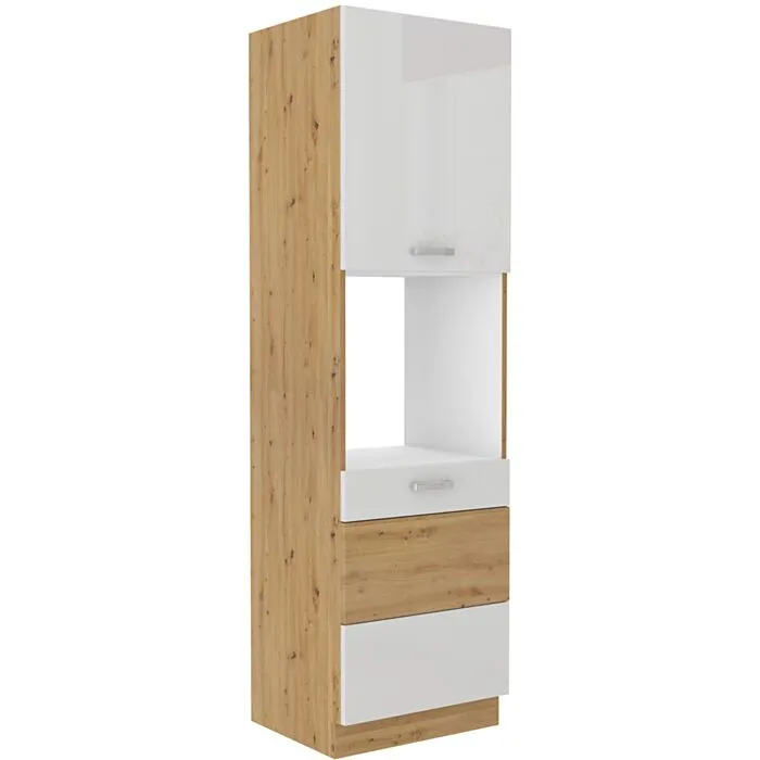 Kuhinjo TISA je možno naročiti v kompletu (kuhinjska bloka TISA) ali pa po posameznih elementih po vaši izbiri. Visoka omara za pečico s tremi predali TISA